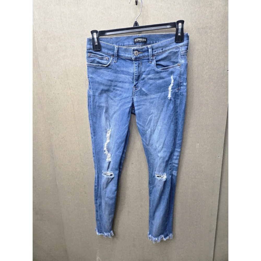 Express Ultimate Stretch Cropped‎ Legging Jeans Womens Size 10 Distressed Mid...